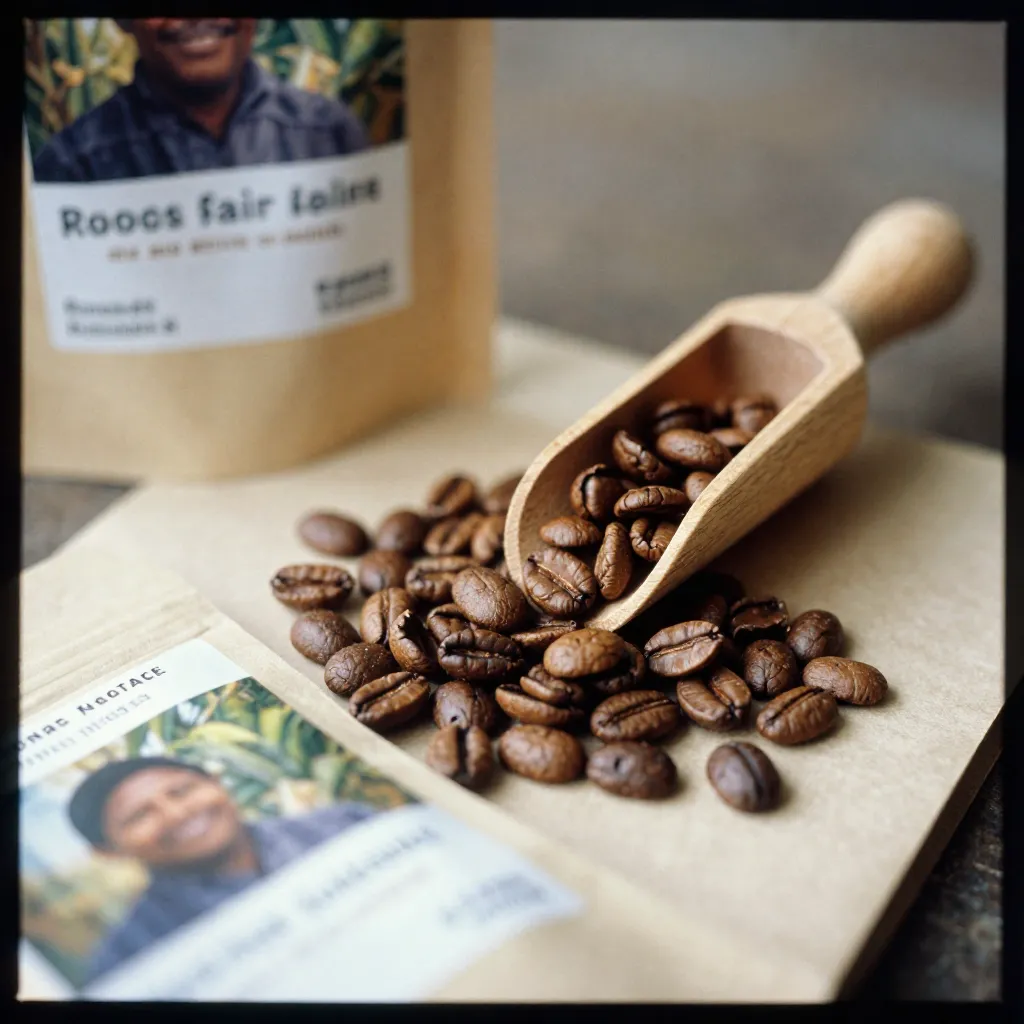 Roasted fair trade coffee beans